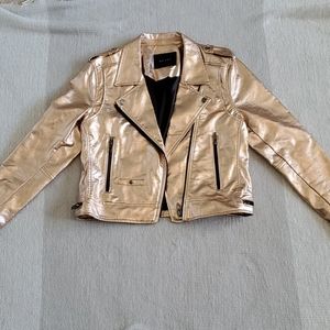 Blank NYC metallic pink faux leather moto jacket M